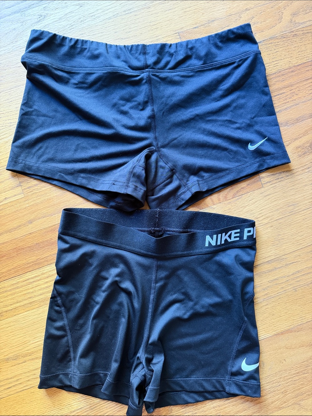 Nike Black Athletic Short Shorts with White Swoosh (Pair)